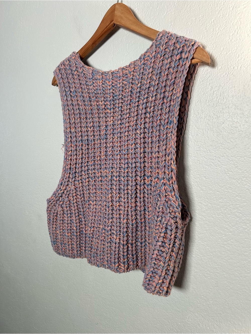 Free People Hoopla Blue-Peach-Purple chunky Braided Knit oversized Tank vest XS - Picture 6 of 9